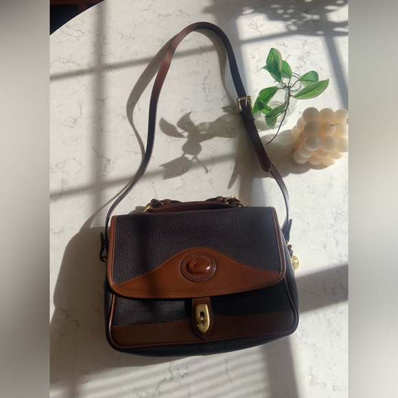 Dooney & Bourke Handbags - Dooney & Bourke Dark Brown and Chestnut Leather Crossbody Satchel Vintage